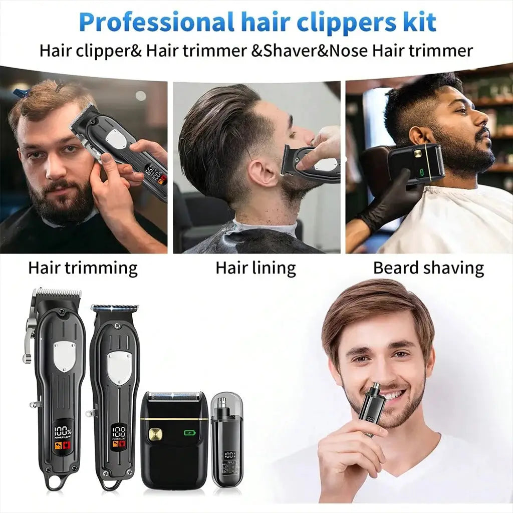 Hair Clipper Set | LCD Display | Cordless USB Rechargeable | 8 Guide Combs