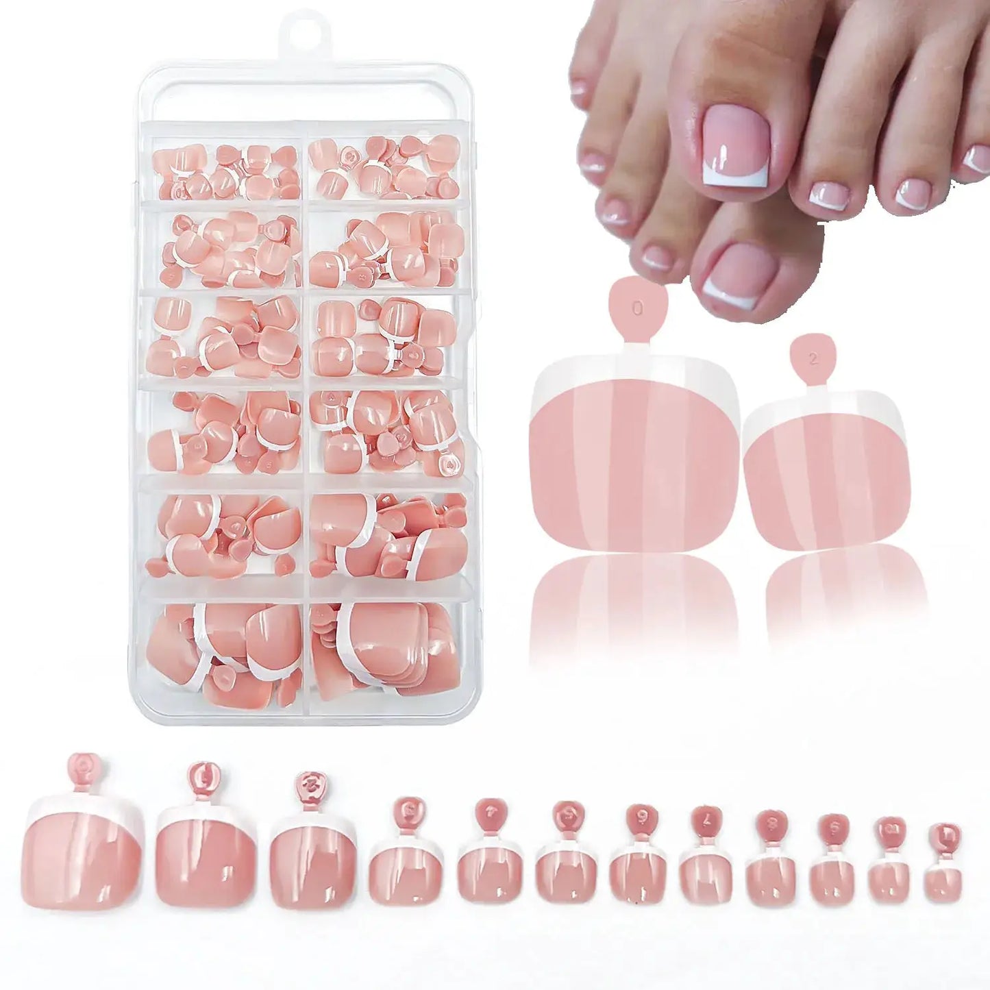 Press On Toenails | Glossy Nude Pink French Tips | 120 Pcs | Size S