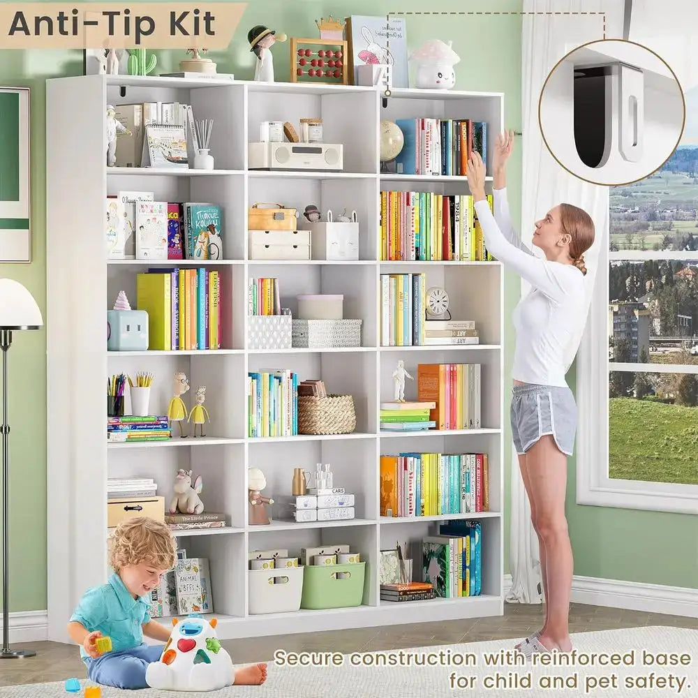 Triple Column 18-Tier Bookcase for Home Office Storage and Display from PriceLows™