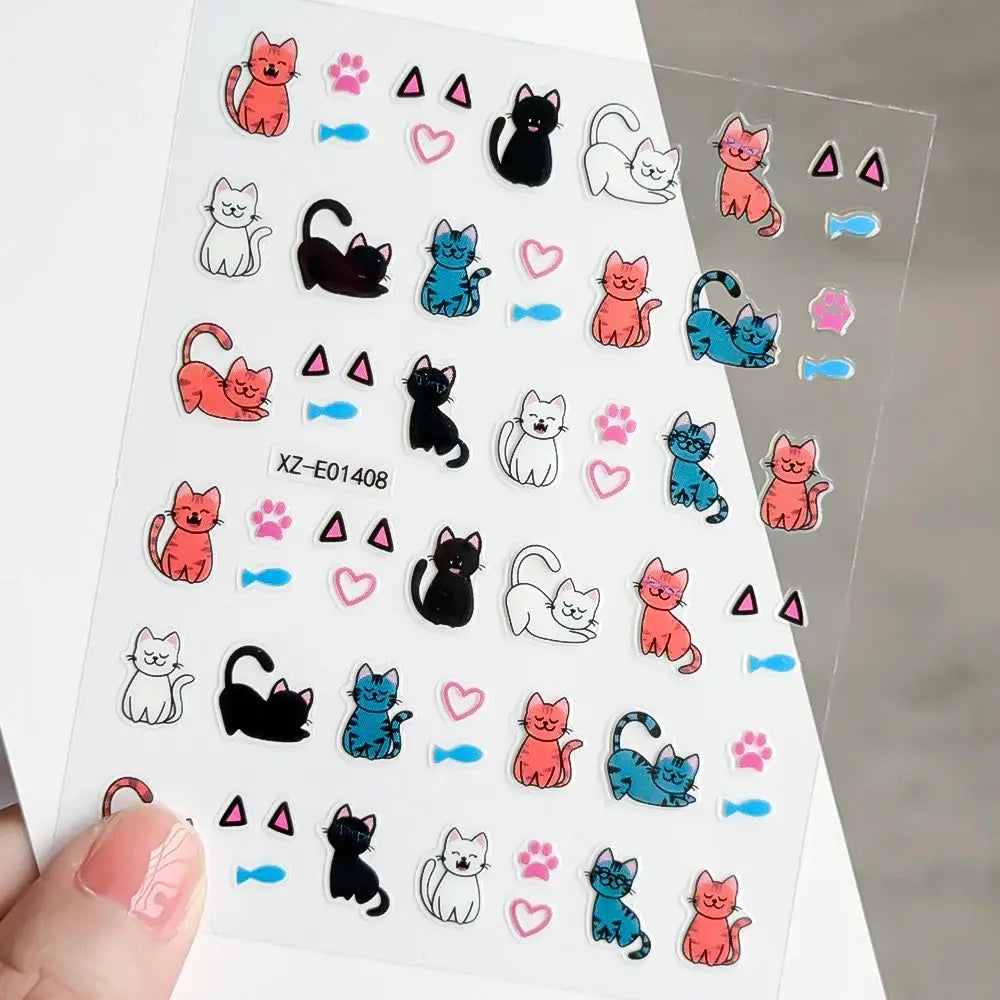 1PC 5D Cartoon Black Cat French Nail Stickers Kawaii Aurora Shell Cat Star Nail Decals 8*10cm Self-Adhesive Manicure Accessories from PriceLows™