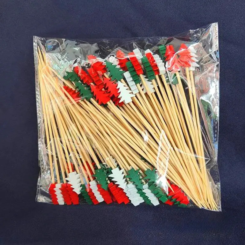 Christmas Decorative Picks | Disposable Bamboo | Holiday Motifs | 50 Piece Set