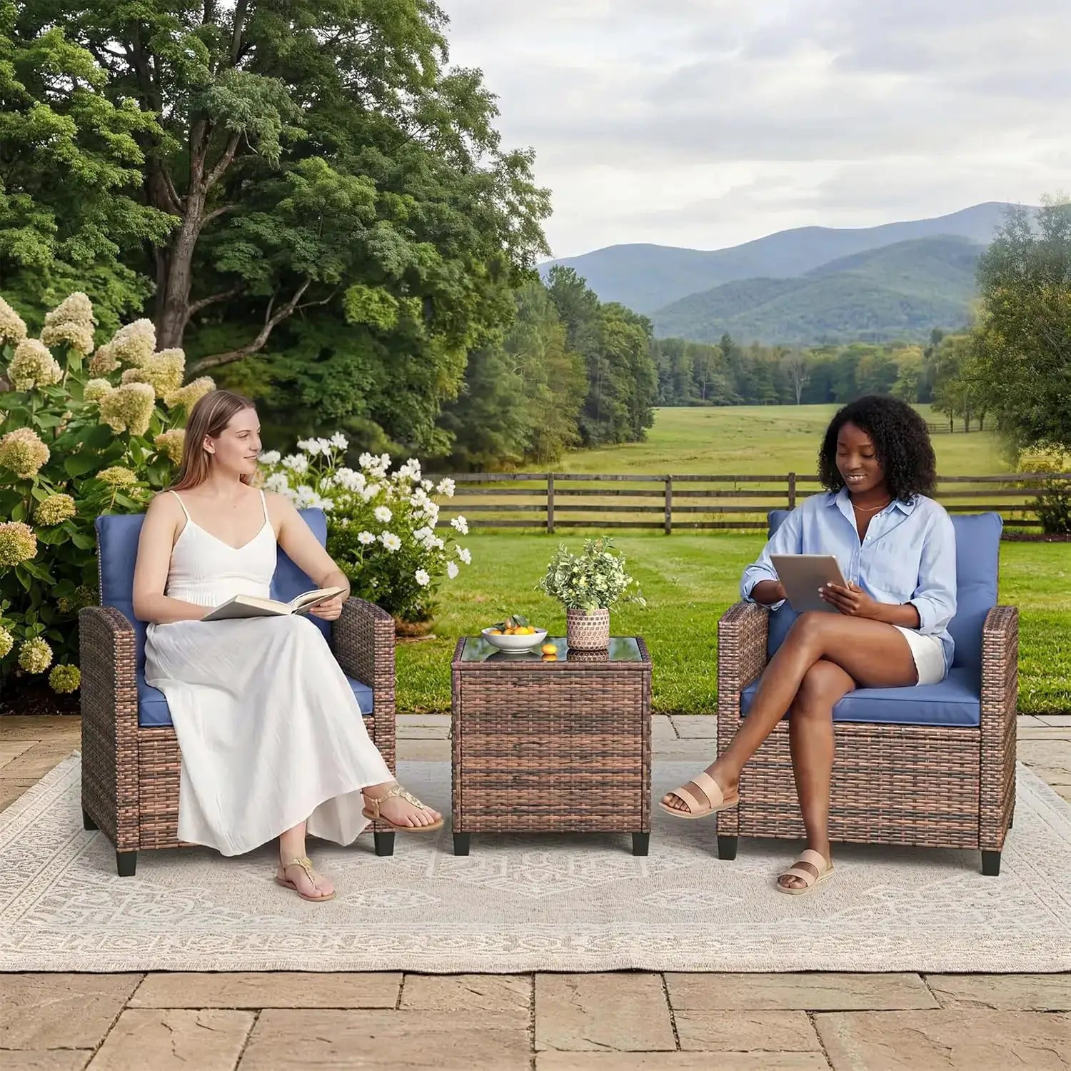 3-Piece Outdoor Patio Bistro Set – Gradient PE Rattan Chairs & Side Table – Compact All-Weather Wicker Garden Furniture for Balcony, Porch, Terrace, Small Spaces from PriceLows™