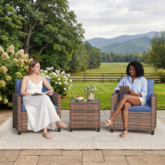 3-Piece Outdoor Patio Bistro Set – Gradient PE Rattan Chairs & Side Table – Compact All-Weather Wicker Garden Furniture for Balcony, Porch, Terrace, Small Spaces from PriceLows™