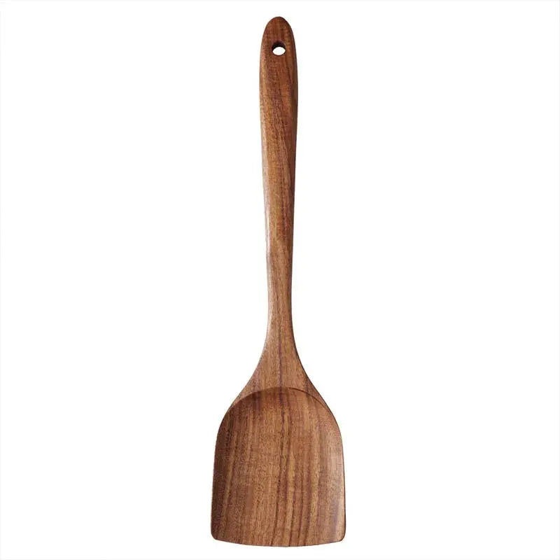 5pcs Wooden Utensil Set with Hanging Holes, Food Grade Spoons and Spatula 24-33.7cm, Non-Toxic Smooth Kitchen Tools for Cooking from PriceLows™