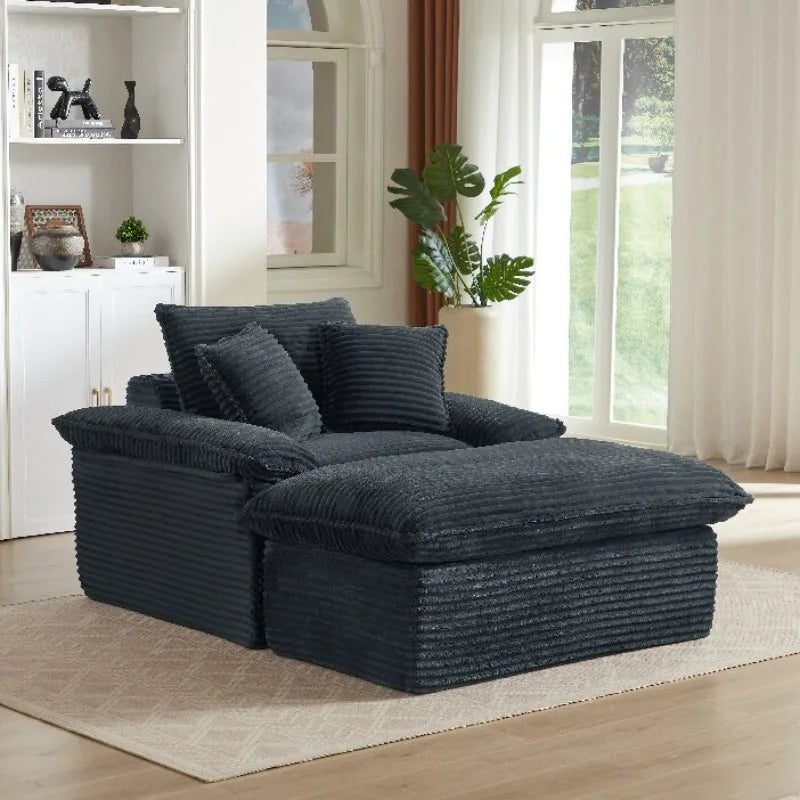 Sofa | 51.97 Inch | Modern Cushioned Single Seat With Footrest | Dark Gray