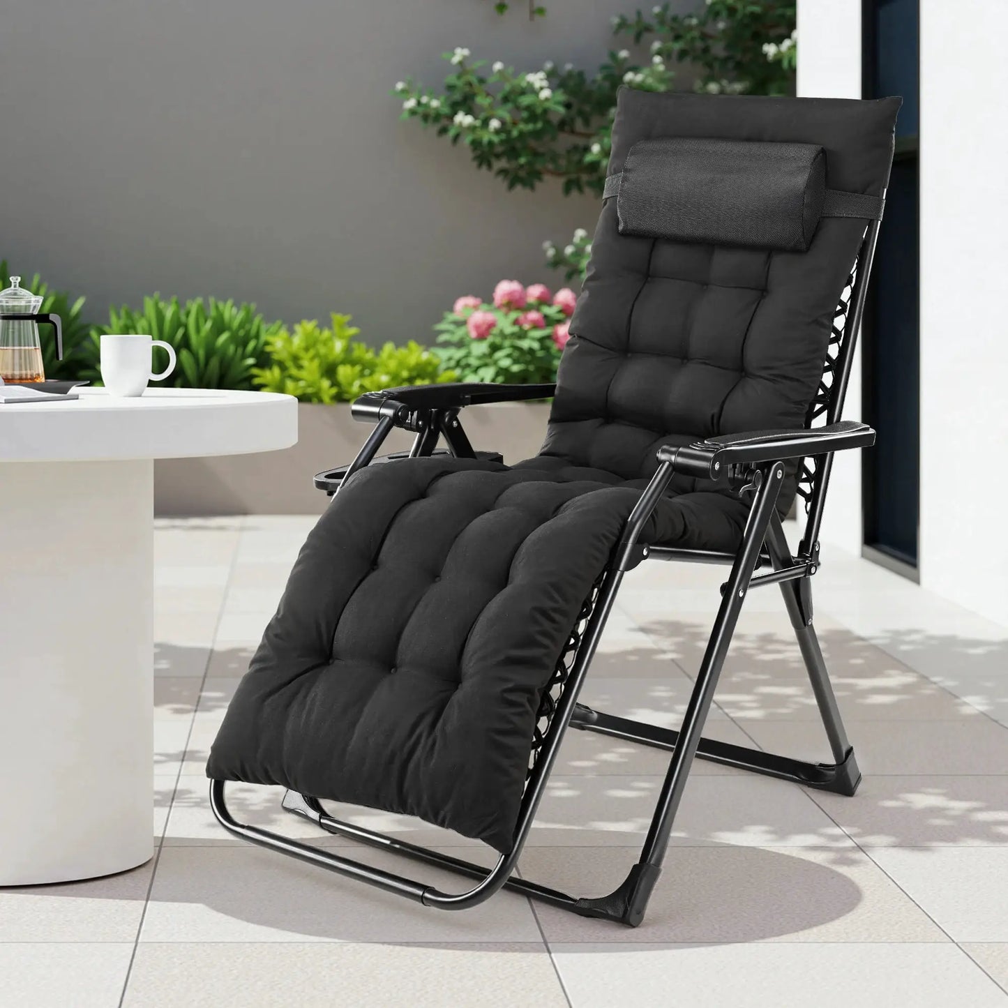 JHK Zero Gravity Recliner Camping Patio Lounge Chair Folding Portable with Cup Holder Trays Removable Cushion For Outdoor Garden from PriceLows™