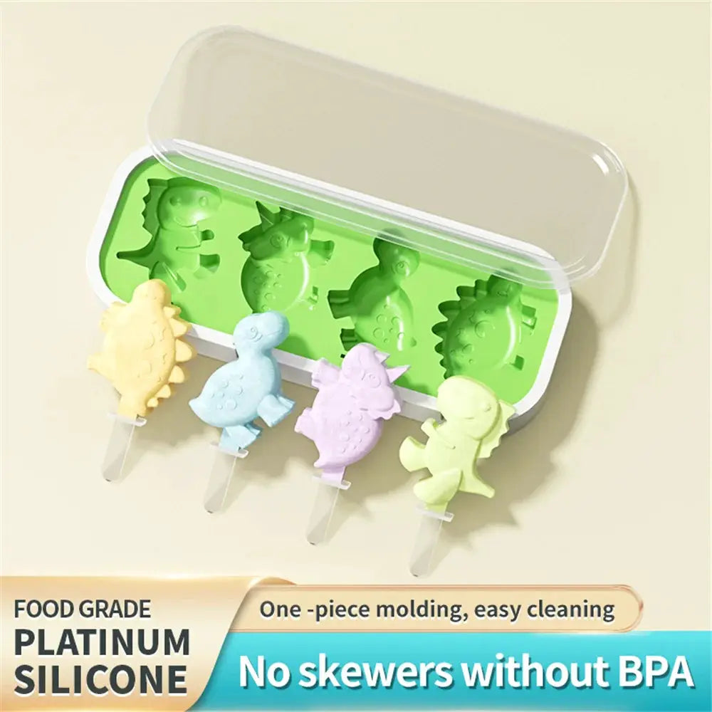 Silicone Ice Cream Mold With Lid And Sticks DIY Popsicle Mould Dinosaur Shape Pastry Mold Kitchen Ice Cream Tool from PriceLows™