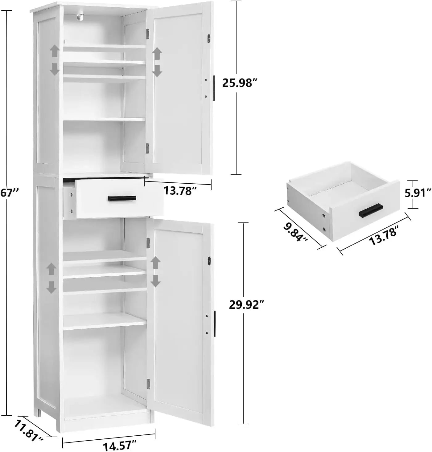 67'' Tall Bathroom Storage Cabinet with 4 Shelves & 2 Doors, Narrow Space-Saving Organizer for Bathroom, Living Room, Home Office, White from PriceLows™