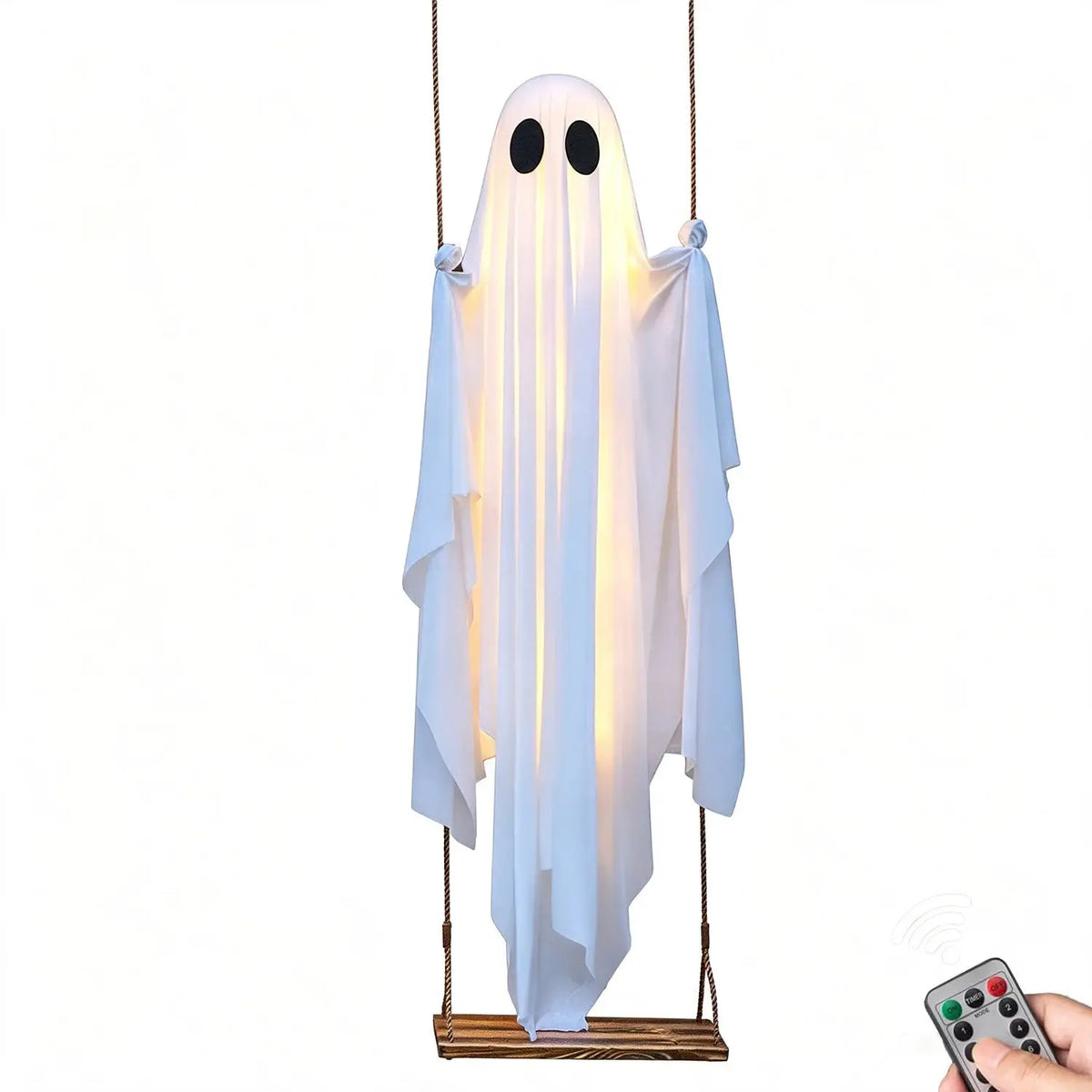 Hanging Ghost Halloween Ornament | Silk Fabric | String Light | Porch Decor