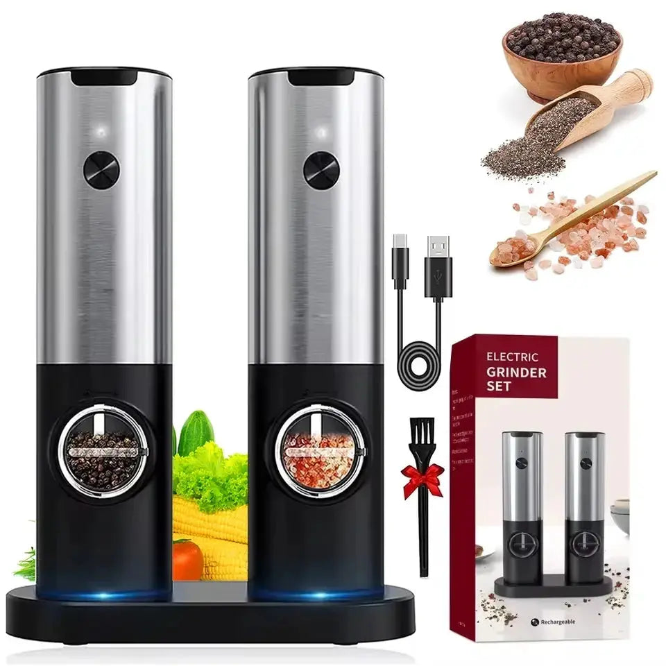 Salt And Pepper Grinder Set | USB Rechargeable | LED Light | One Size