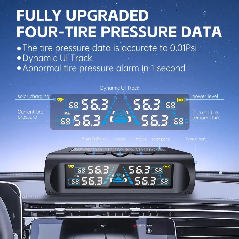 Car Security Alarm Systems Tire Pressure Monitoring Auto Accessories 4 Exteral Universal Solar TPMS Tyre Temperature Monitor from PriceLows™
