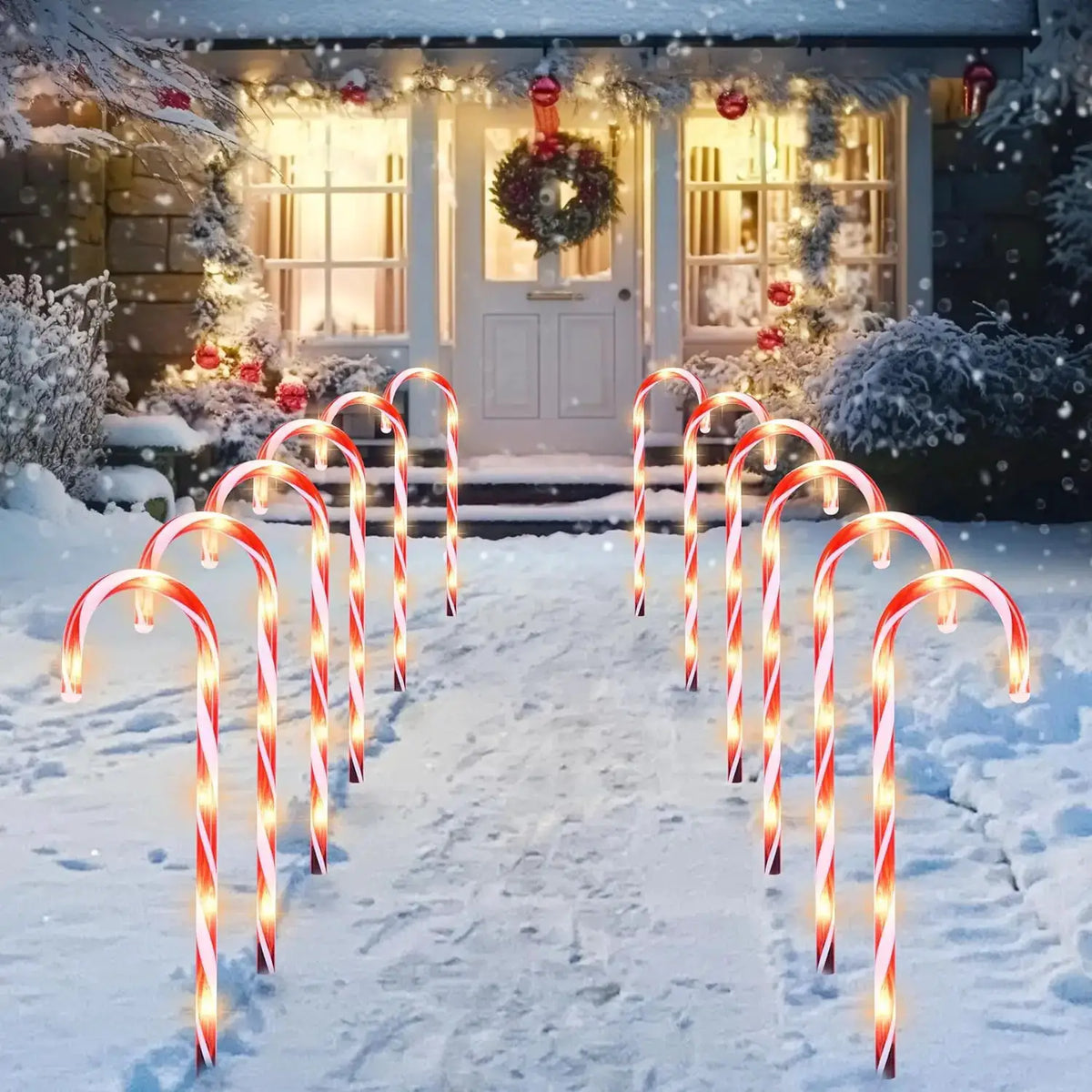 Candy Cane Pathway Markers | 16 Inch | Warm White Lights | Set Of 12