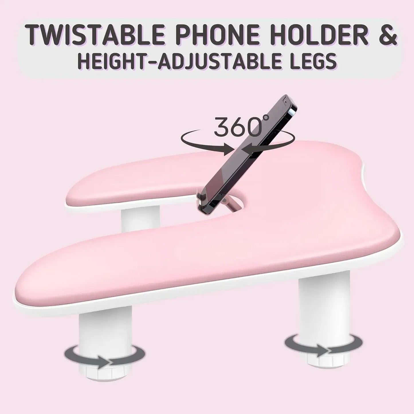 U-Shape Nail Arm Rest | Adjustable Height | PU Leather With Phone Holder