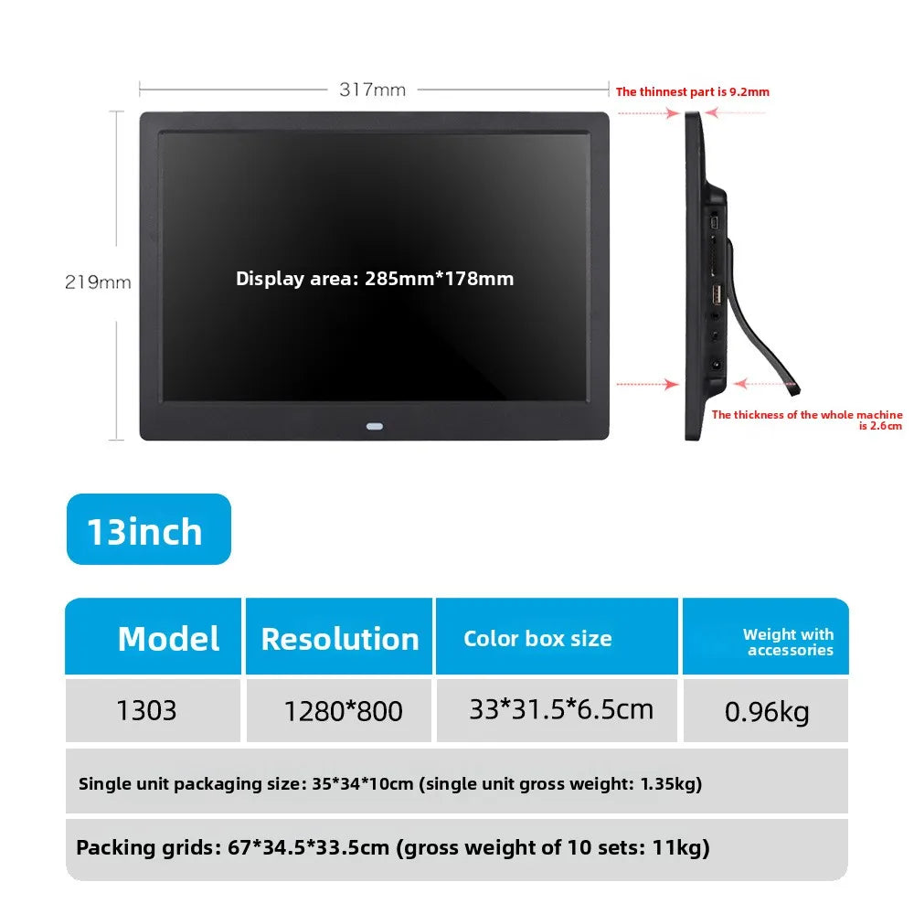 Smart Digital Photo Frame | WiFi Enabled | Video Playback, Calendar | Wall Mount