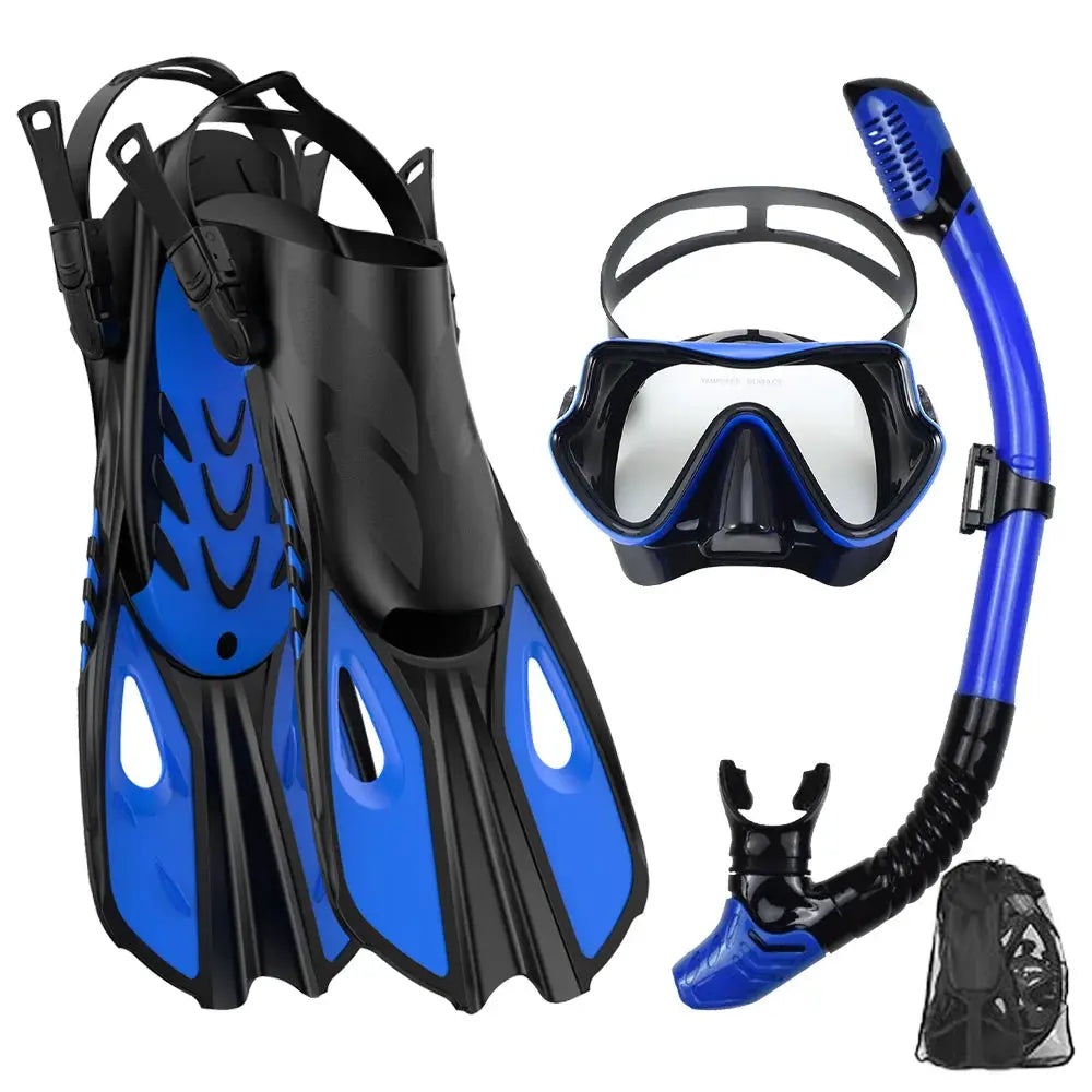 Mask Fin Snorkel Set Snorkel Gear for Adult Panoramic View Snorkel Mask Adjustable Dive Flipper Dry Top Snorkel and Travel Bag from PriceLows™