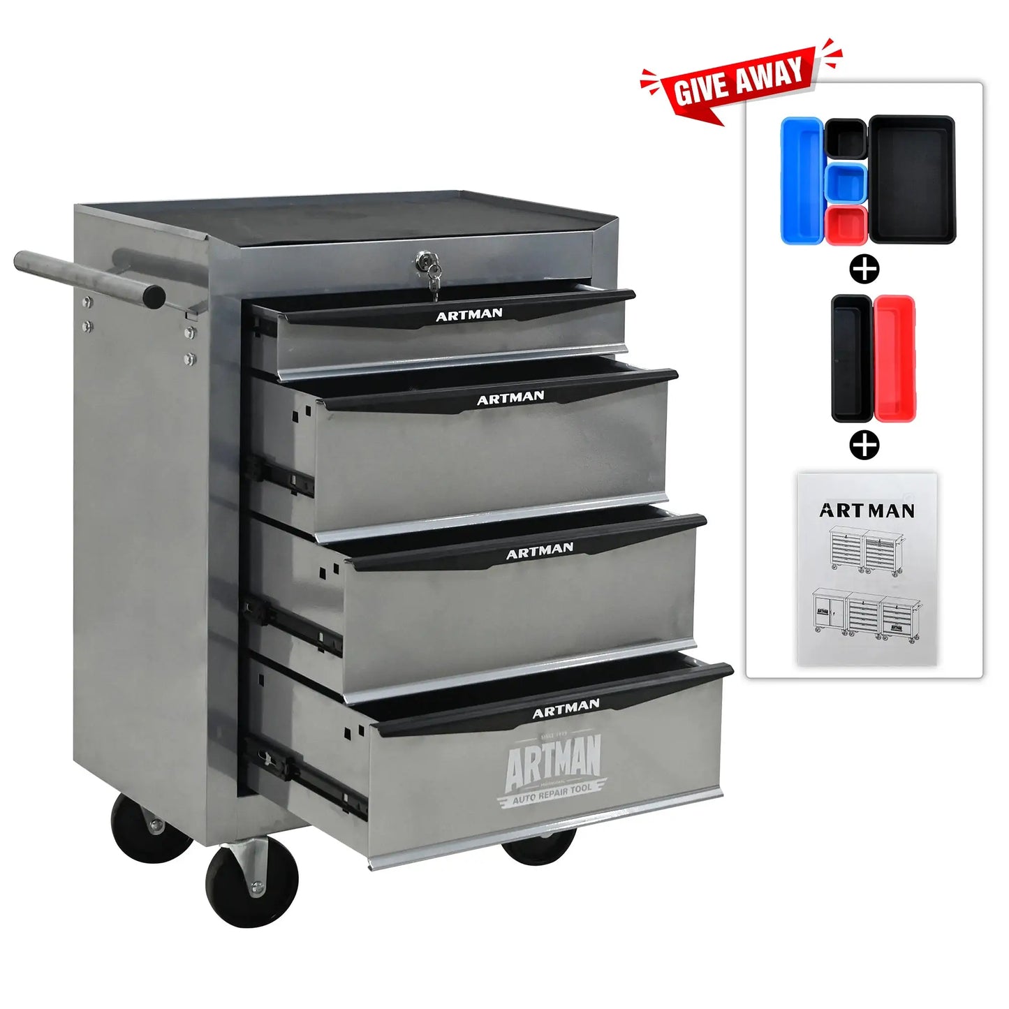 7 Drawer Rolling Tool Box Hardware Storage Tool Cabinet, Heavy Duty Steel Metal Cart, Lockable, Shop Garage NEW,black and silver from PriceLows™