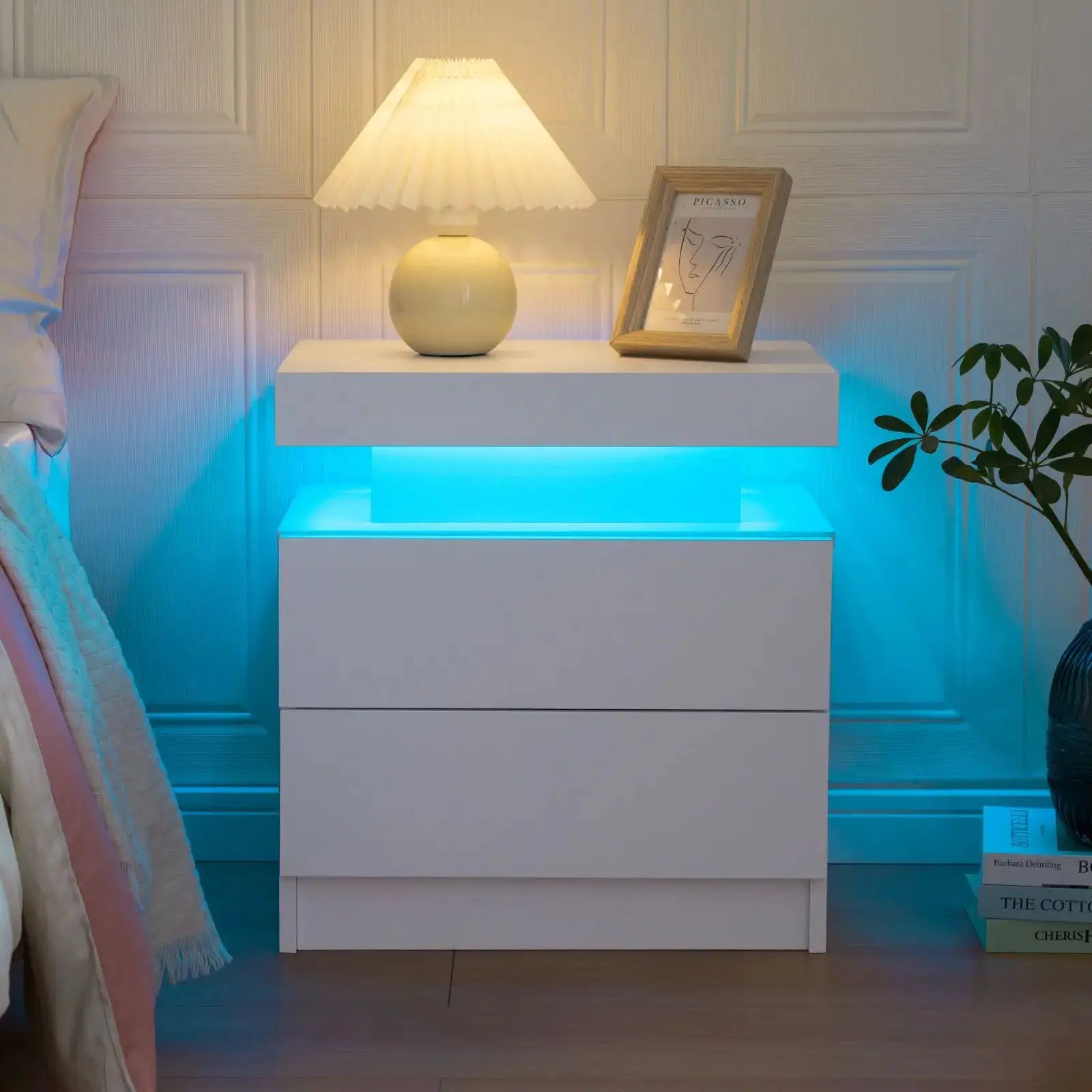 Cubehom LED Nightstands with 2 Drawers, End Table with RGB LED Lights for Bedroom Living Room, White Bedside Table from PriceLows™