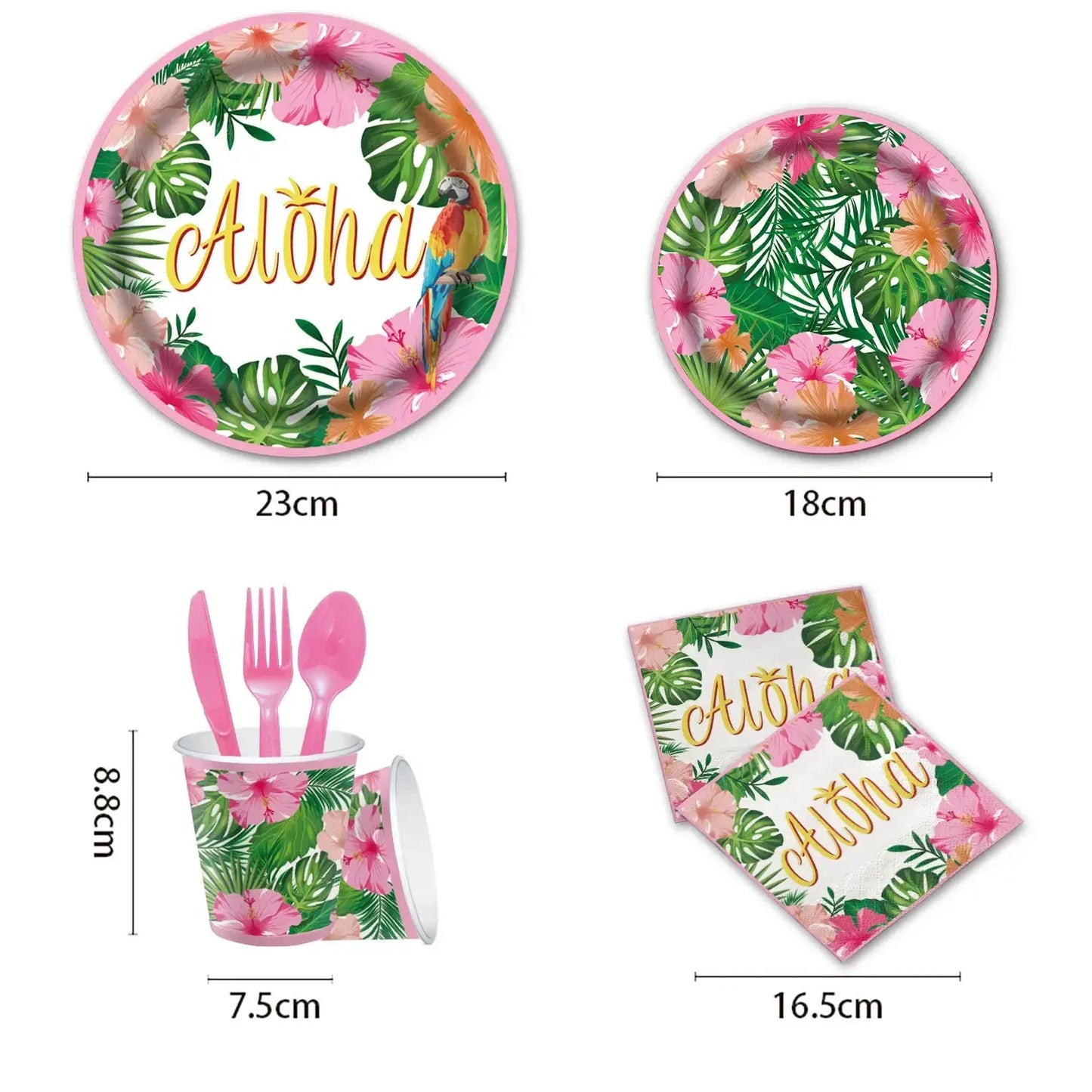Hawaiian Aloha Tableware Set Summer Party Paper Plates Cups Napkins