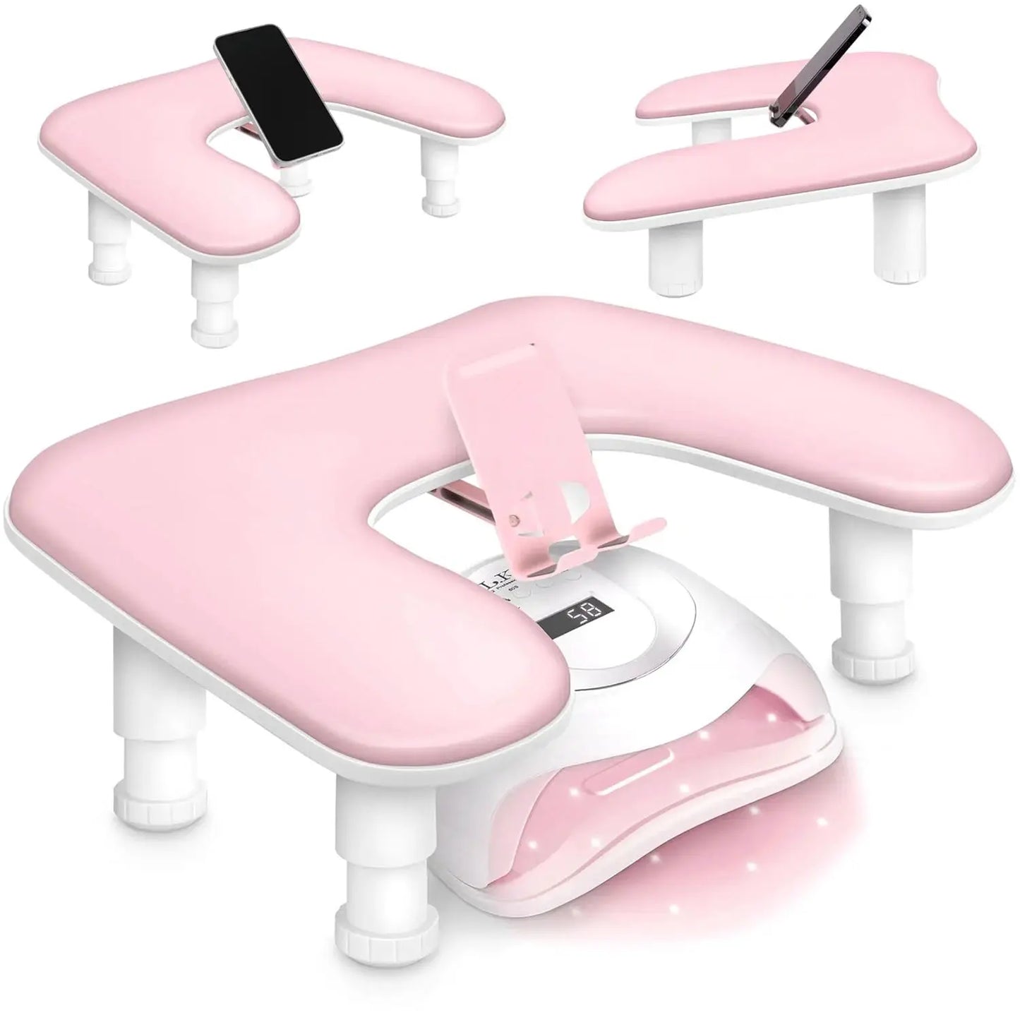 U-Shape Nail Arm Rest | Adjustable Height | PU Leather With Phone Holder