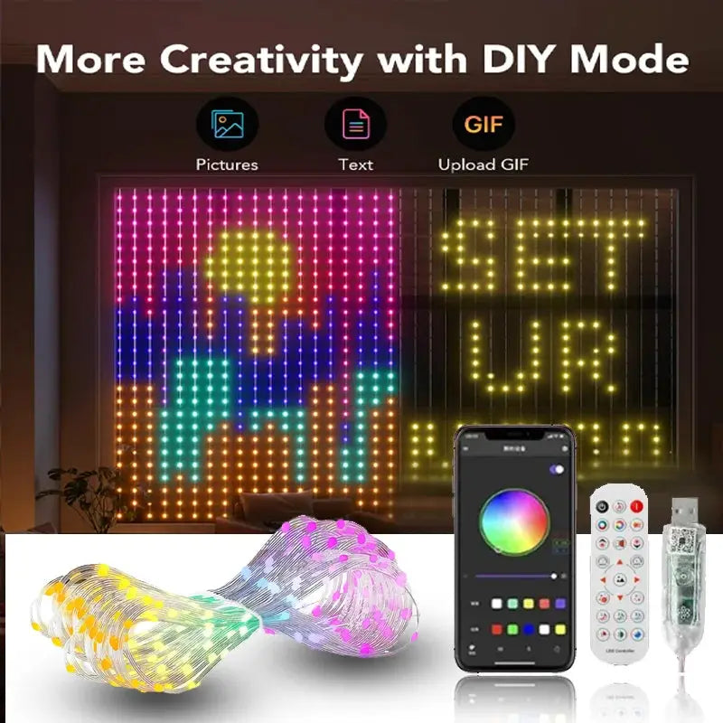Smart Outdoor Curtain Lights | 400LED App Control | IP65 Waterproof | 2X2M 3X3M