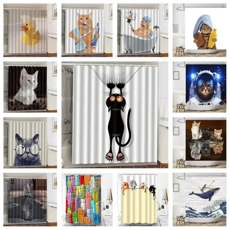Funny Shower Curtains Bathroom Curtain With Hooks Decor Waterproof Cute Cat Dinosaur Bath Polyester Fabric 3D Cortinas De Ducha from PriceLows™