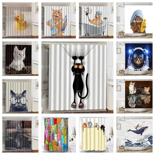Funny Shower Curtains Bathroom Curtain With Hooks Decor Waterproof Cute Cat Dinosaur Bath Polyester Fabric 3D Cortinas De Ducha from PriceLows™
