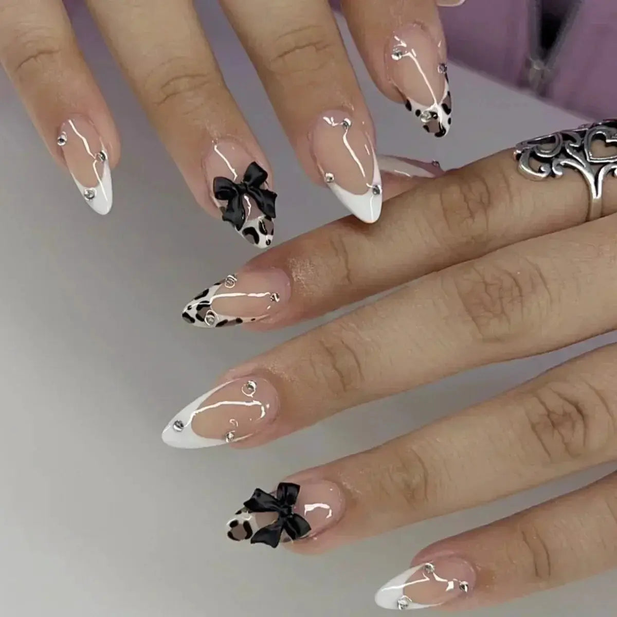 Press On Nails | Almond Shape | French Tips | 24 Piece Set