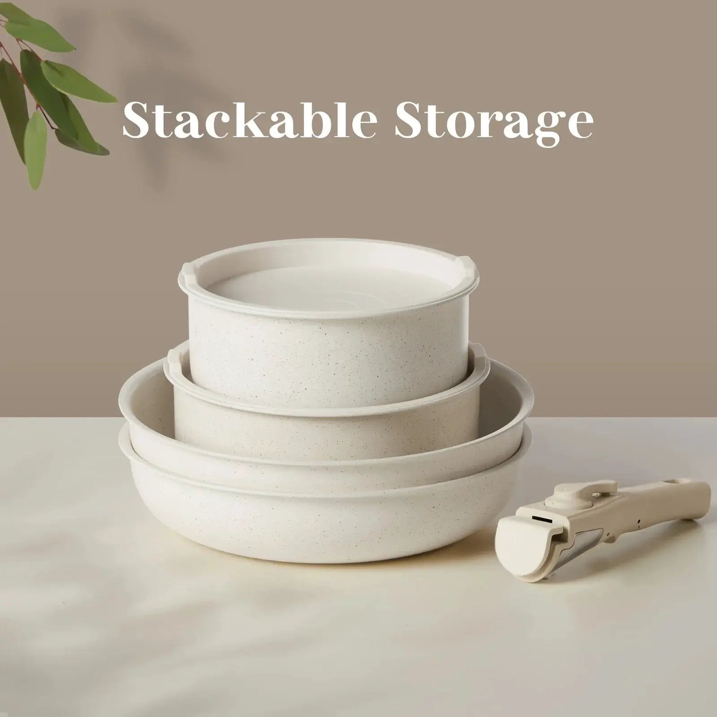 [Kitchen Upgrade]12pcs Granite Non-Stick Cookware Set W/Detachable Handles And Space-Stack Pots & Pans for Healthy Cooking & Eff from PriceLows™