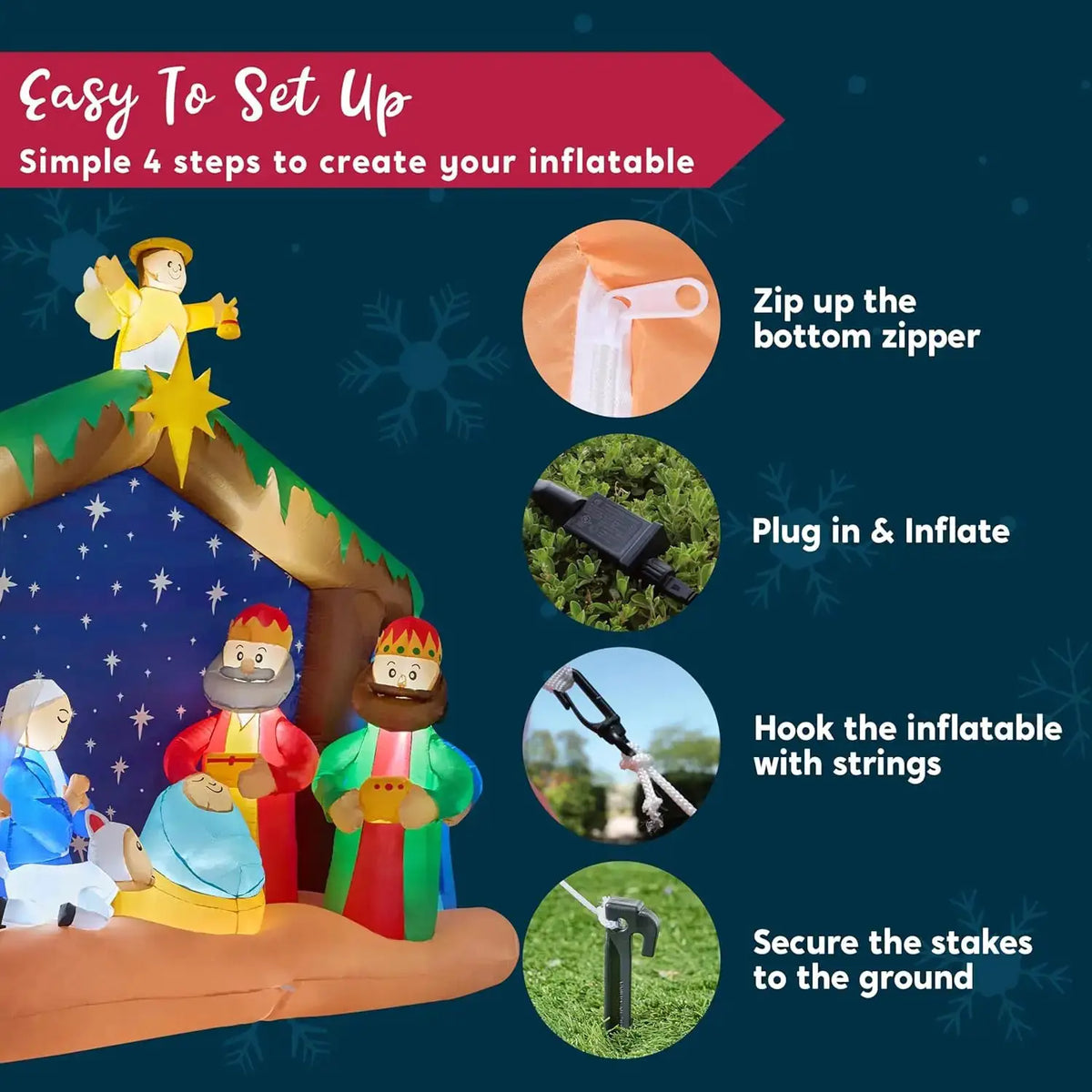 Christmas Nativity Inflatable | 8 Ft LED | Outdoor Yard Decor | One Size