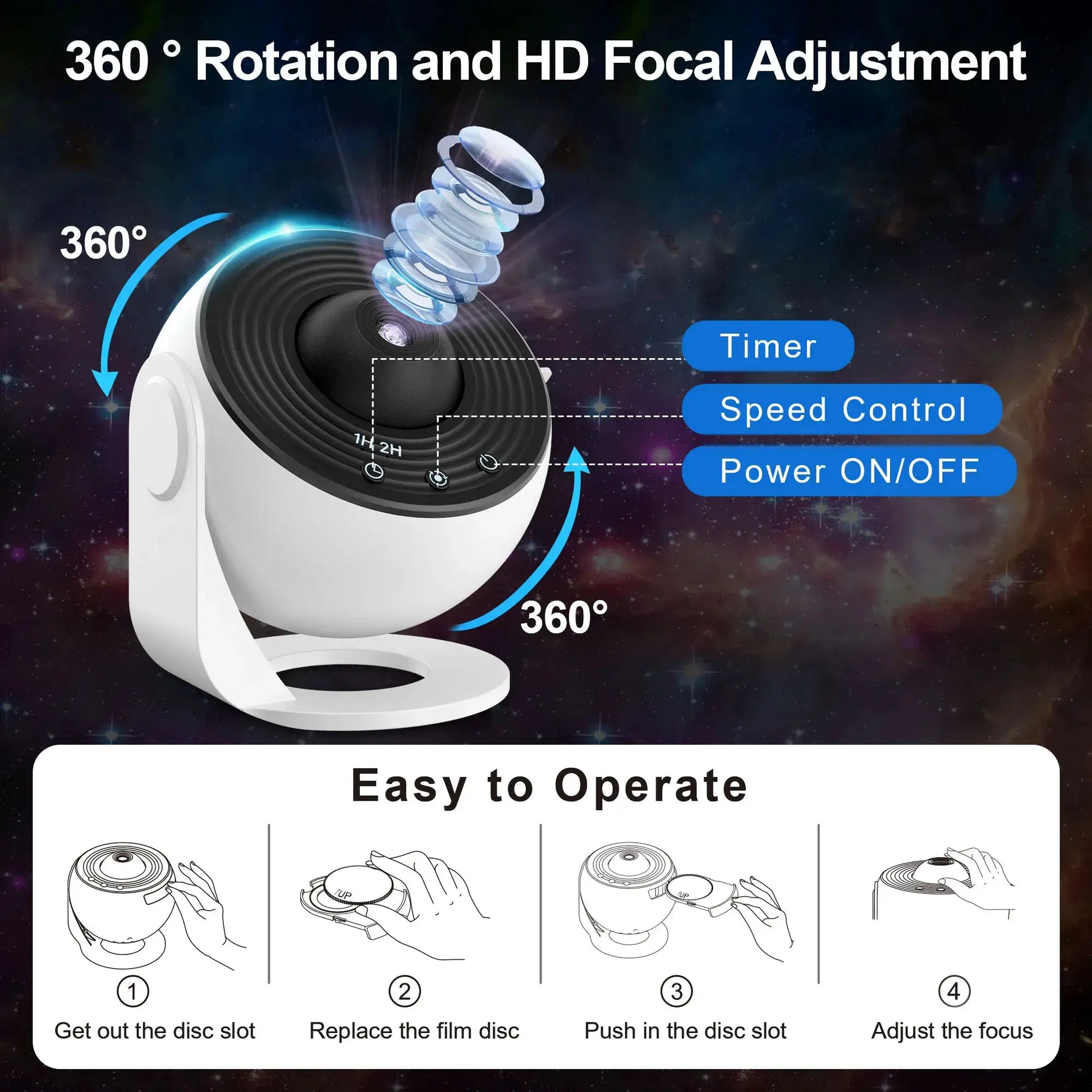13 In 1 Galaxy Ultral Star Projector HD Image Area LED Night Light, 13 Film Discs,360° Rotate 1/2h Timer for Kids&Adults Bedroom from PriceLows™