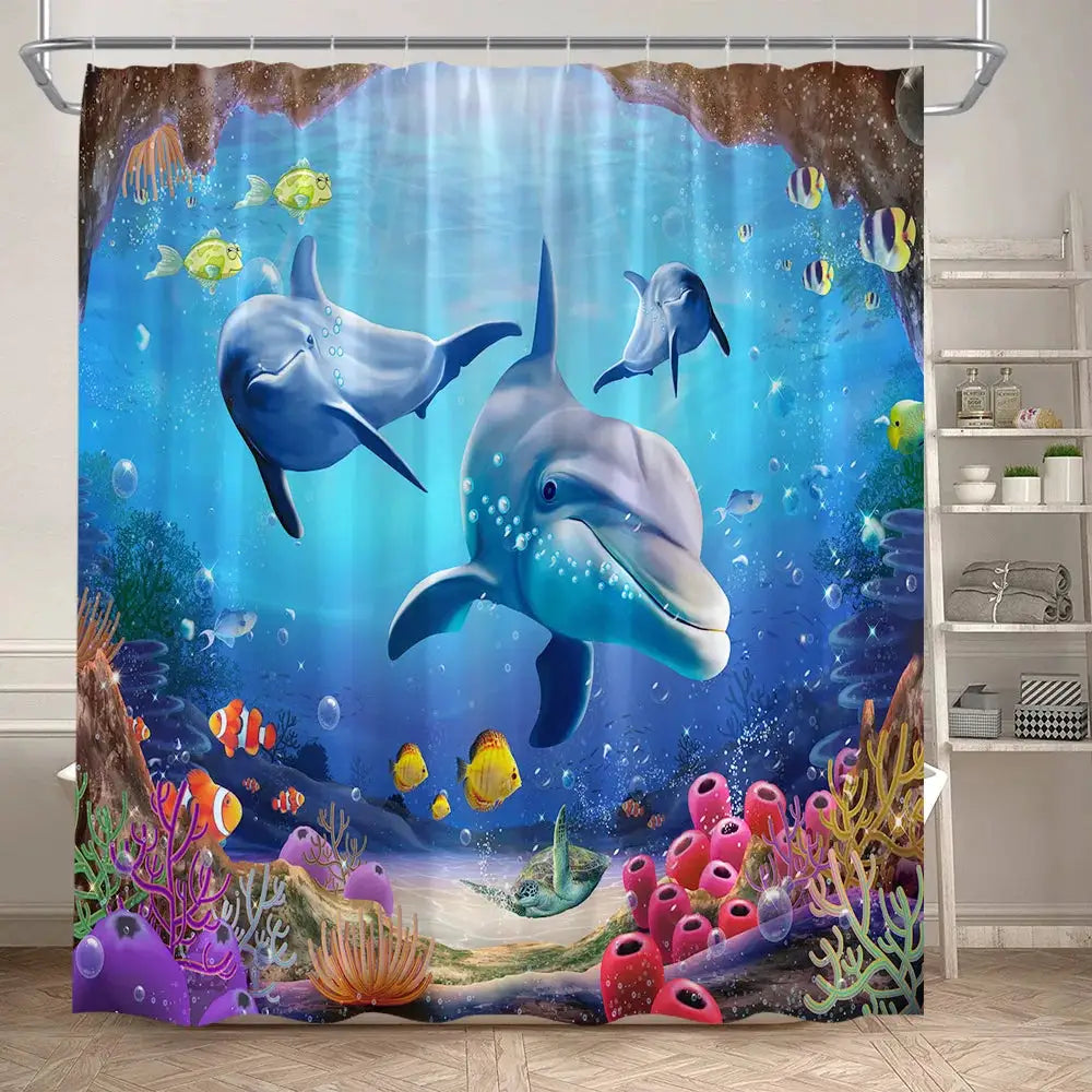 Ocean Animals Sea Turtle Shower Curtains Tropical Fish Coral Underwater Nature Scenery Child Bath Curtain Home Bathroom Decor from PriceLows™