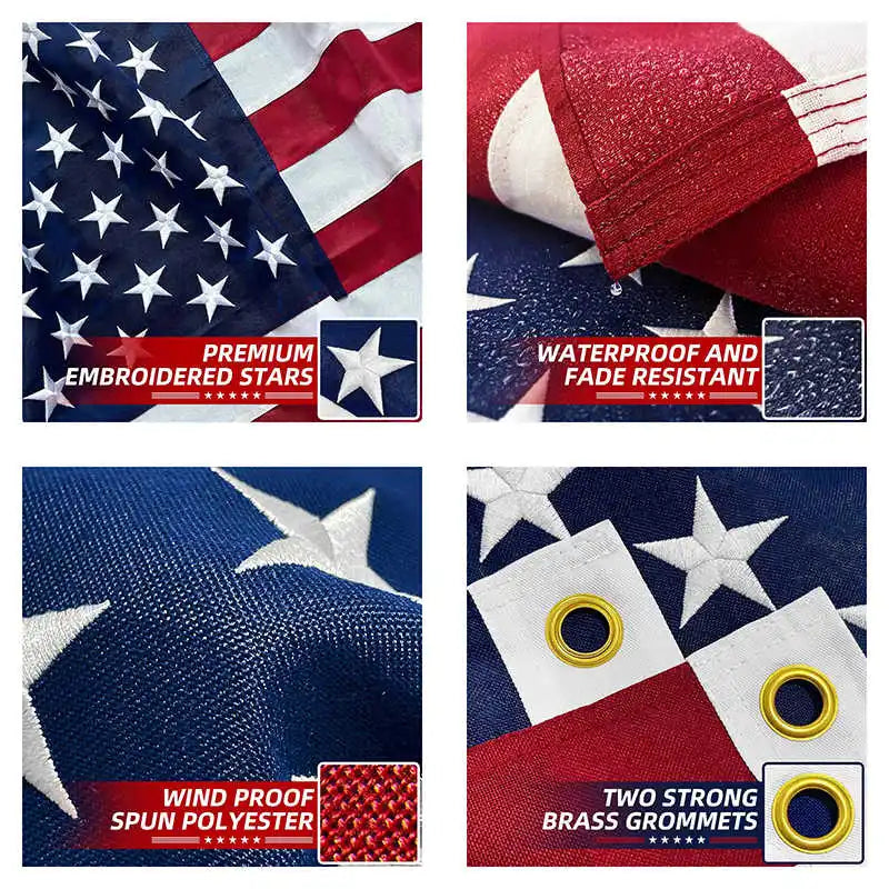 Outdoor Flag | Waterproof Nylon | Embroidered Stars, Brass Grommets | 3x5 Ft