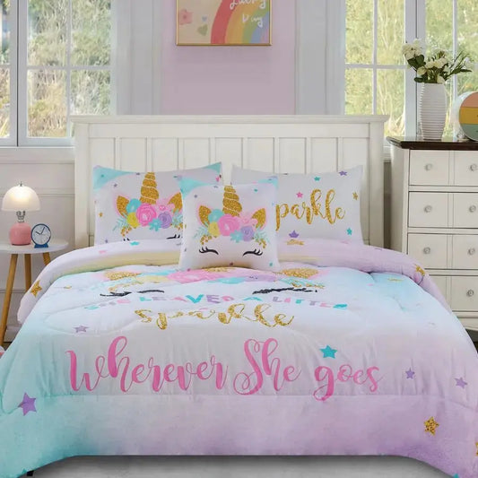 Twin Size Comforter Set for Girls, 6Piece Bed in a Bag, 3D Colorful Unicorn Bedding Comforter Sheet Set, Ultra Soft and Fluffy, from PriceLows™