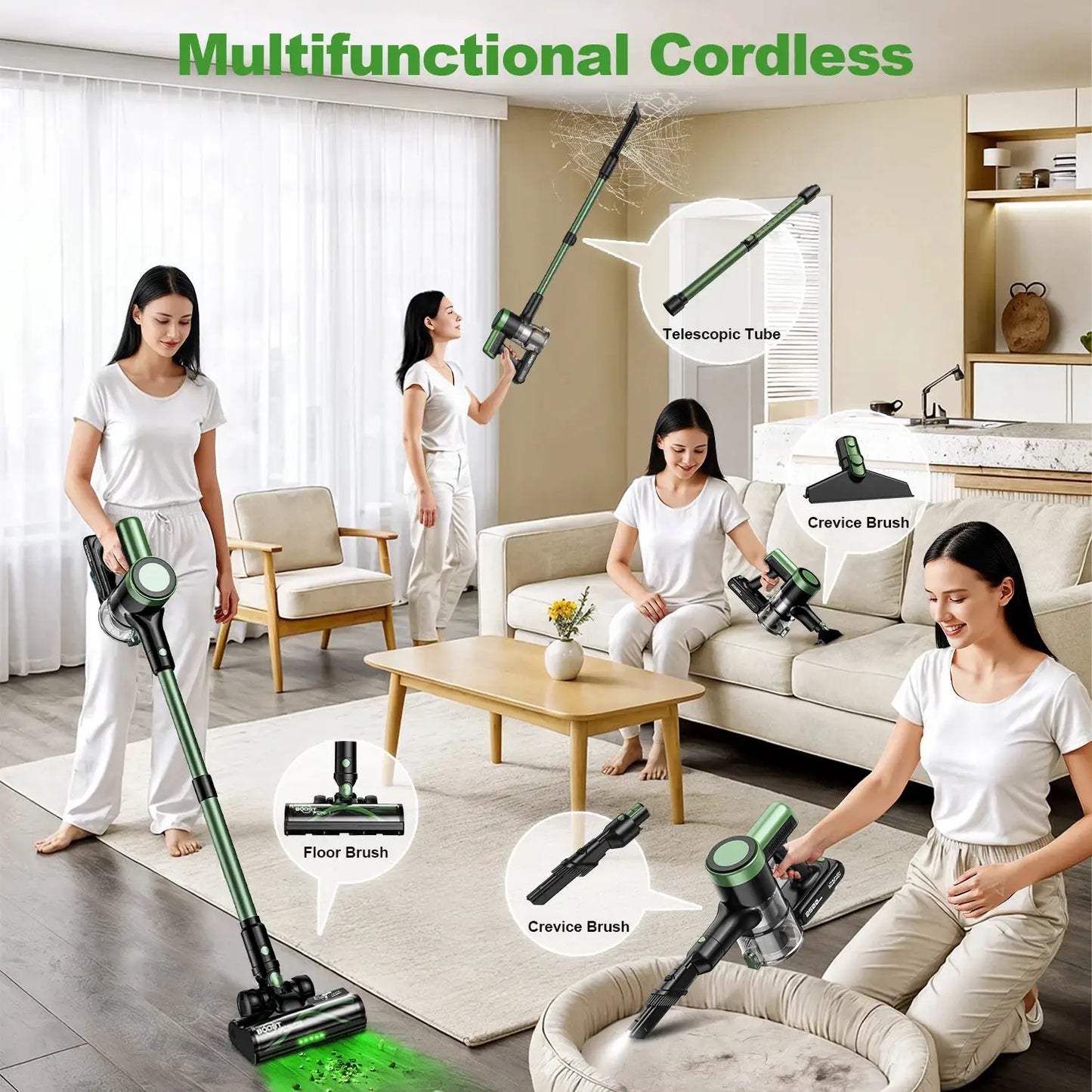 Cordless Vacuum Cleaner | 58KPa Suction | 55 Min Runtime | LED Lighting Brush