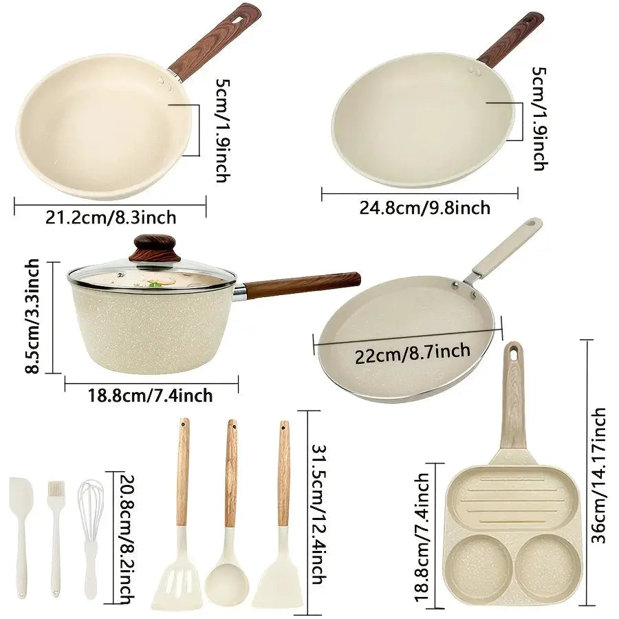 12/15pcs Nonstick Pans Pots Set, Cookware Set with Frying Pan, Saucepan, Cooking Utensils, for Kitchen Home Cannteen Dining Room Use, Gift for Wedding Housewarming, Christmas Gift Box, White from PriceLows™
