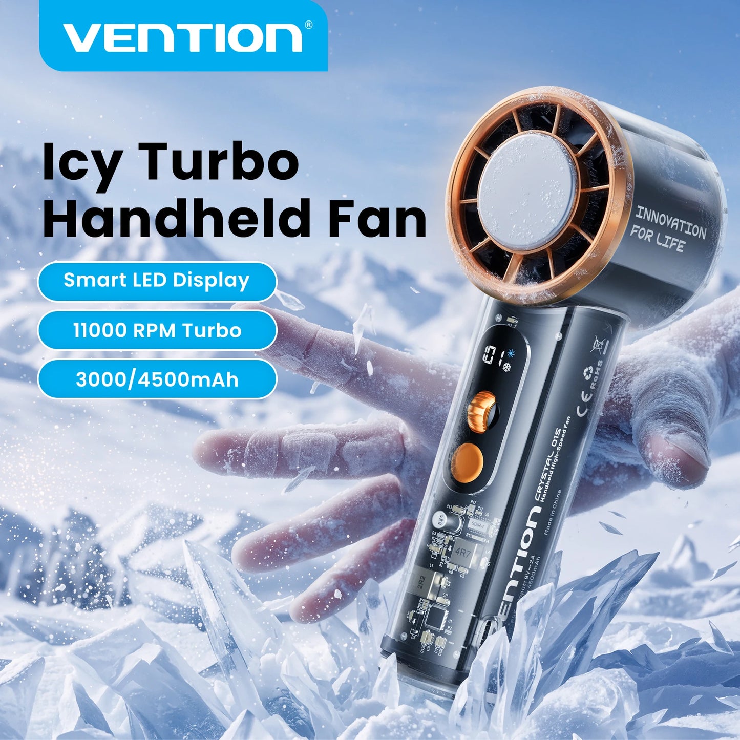 Handheld Fan | 11000 RPM | LED Digital Display | Portable Outdoor