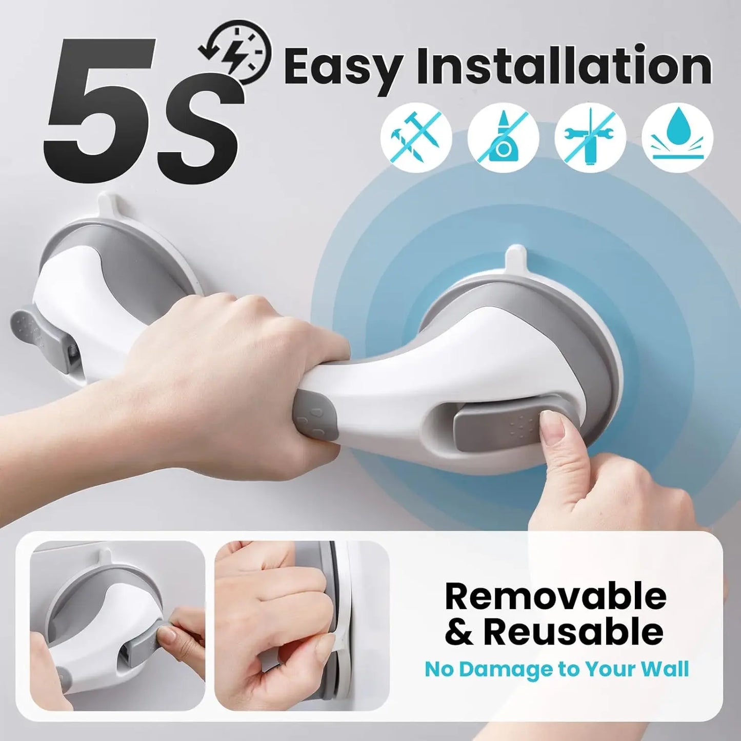 Shower Grab Bar | 12 Inch | Suction Cup | 1 Or 2 Pack