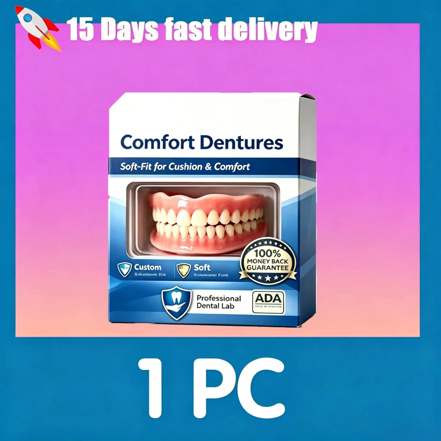 Natural Silicone Denture Set | Full Upper And Lower | Comfort Fit Design