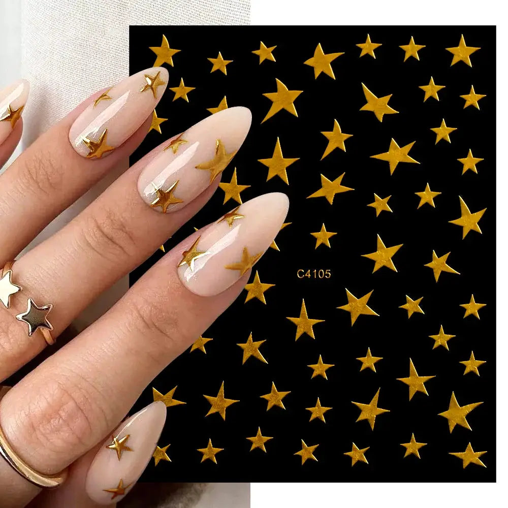 3D Bronzing Laser Silver Irregular Star Nail Decals Metallic Effect Silver Pentagram Nail Decals Adhesive Nail Art Star Stickers from PriceLows™