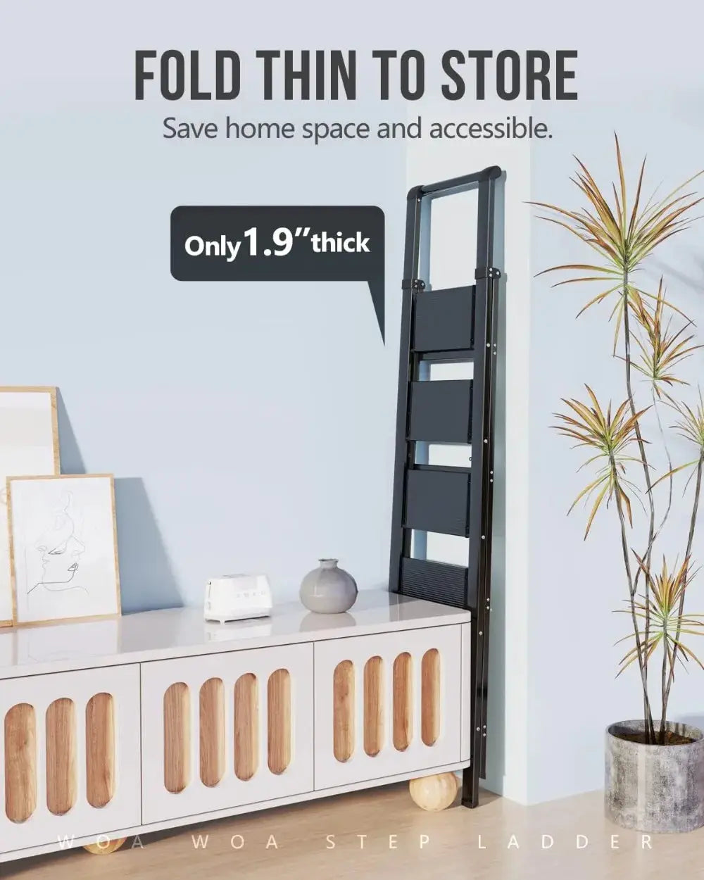 5 Step Ladder, Anti-Slip Pedals, Foldable Step Stool, Lightweight, Hold 300lbs, Reach 10ft for Home from PriceLows™