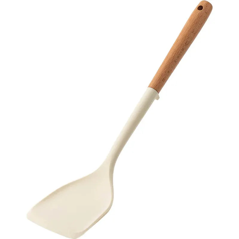 Silicone Spatula Set | Wooden Handle | Nonstick Design | 5 Piece White
