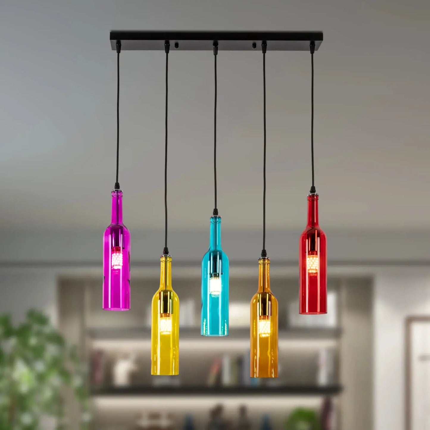 5-Light Wine Bottle Chandelier Retro Adjustable Hanging Chain Lighting for Living Room Bedroom Bar Cafe Restaurant Hotel Decor from PriceLows™
