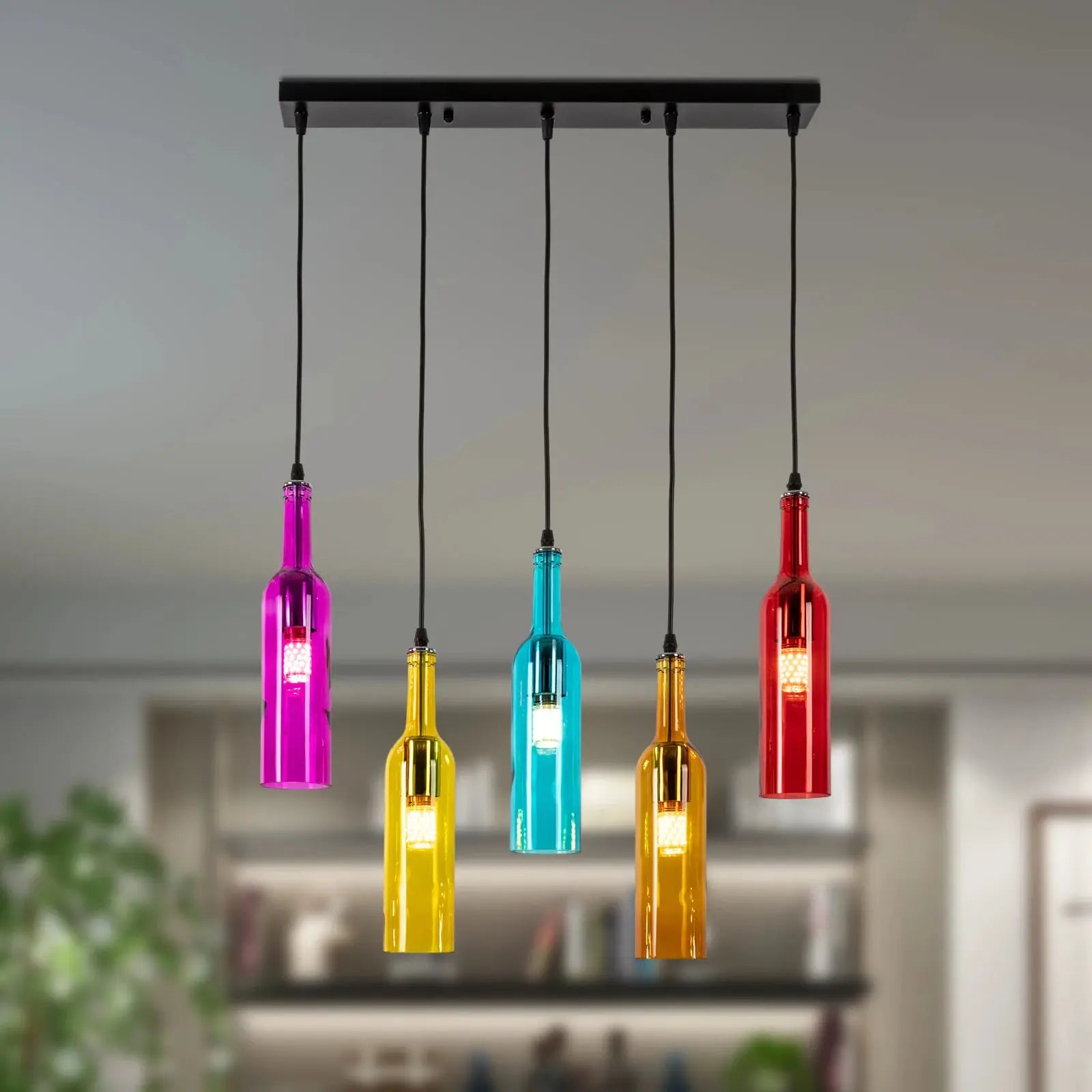5-Light Wine Bottle Chandelier Retro Adjustable Hanging Chain Lighting for Living Room Bedroom Bar Cafe Restaurant Hotel Decor from PriceLows™