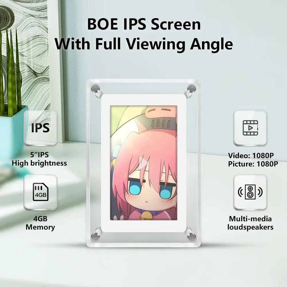 Digital Photo Frame | 5 Inch IPS Display | 4GB Built In Memory | White