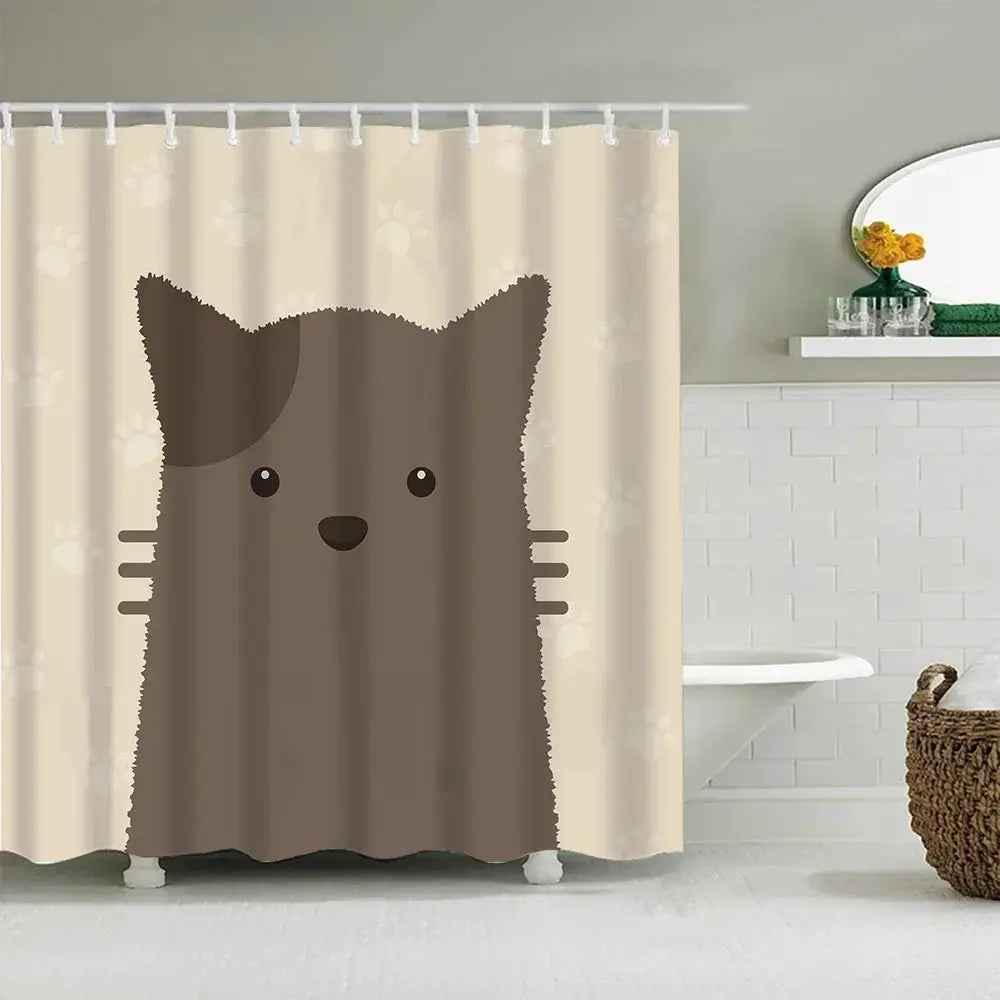 Puppy Cat Cute Cartoon Shower Curtains Washable Fabric Polyester For Bathtub Art Bathroom Decor Partition With Hooks Waterproof from PriceLows™