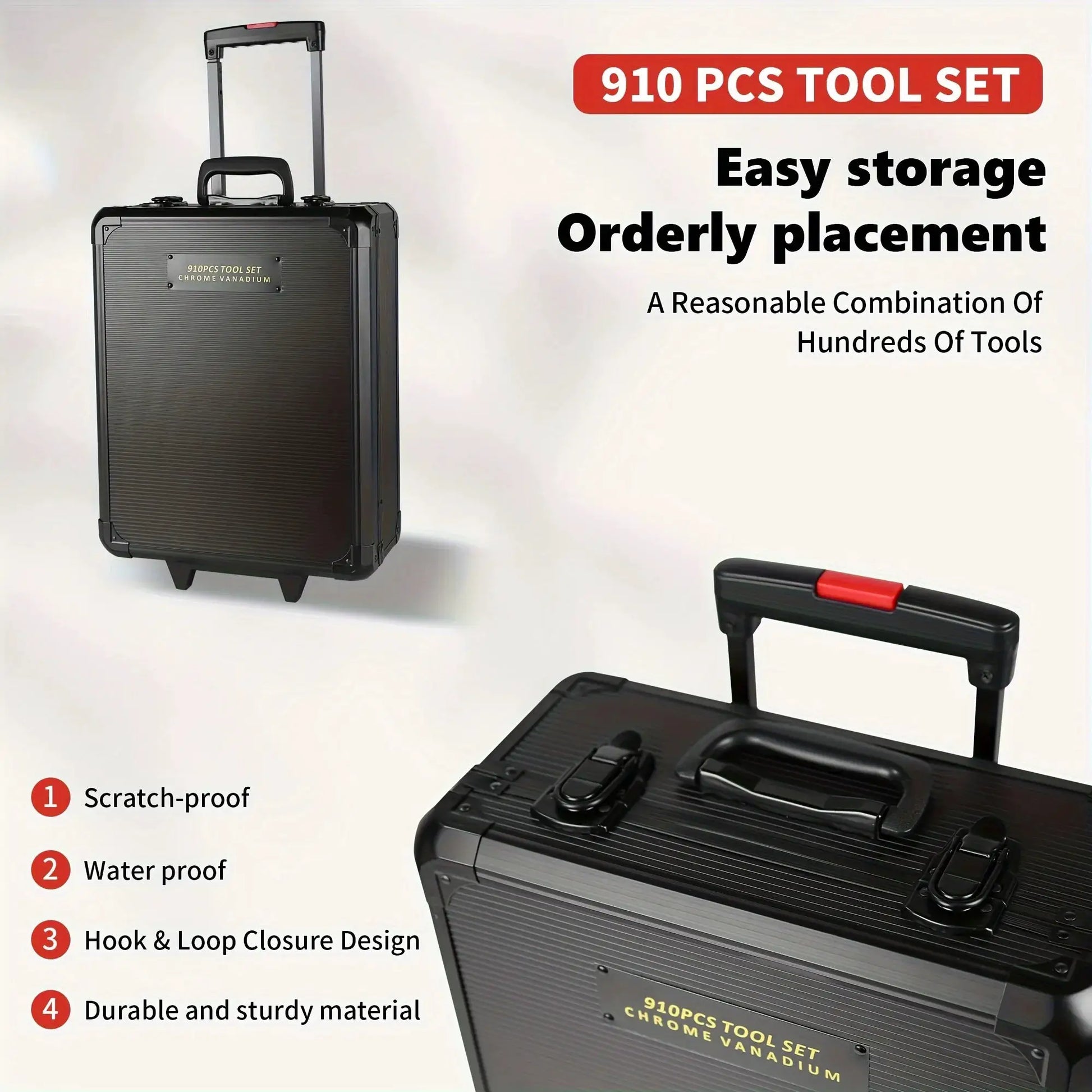 910pcs Aluminum Trolley Case Tool Set with Wheels, Four-Layer Tool Kit with Rolling Tool Box, Portable Toolbox Storage Case with Drawer for Repair Gift On Father's Day Christmas Stuff Valentine's Day Gifts from PriceLows™