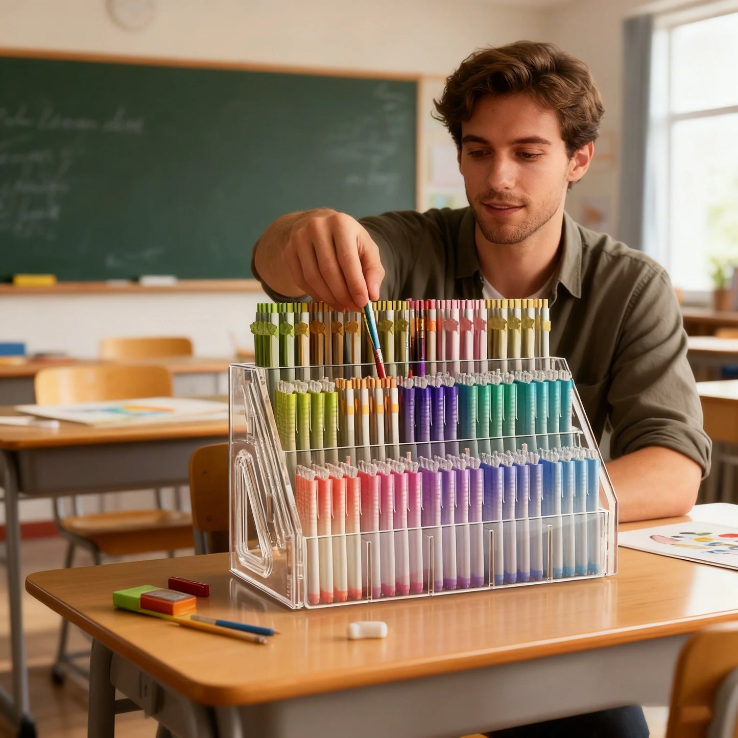 Pen Holder Organizer | Acrylic Storage | Paintbrush Compartments | Home Office