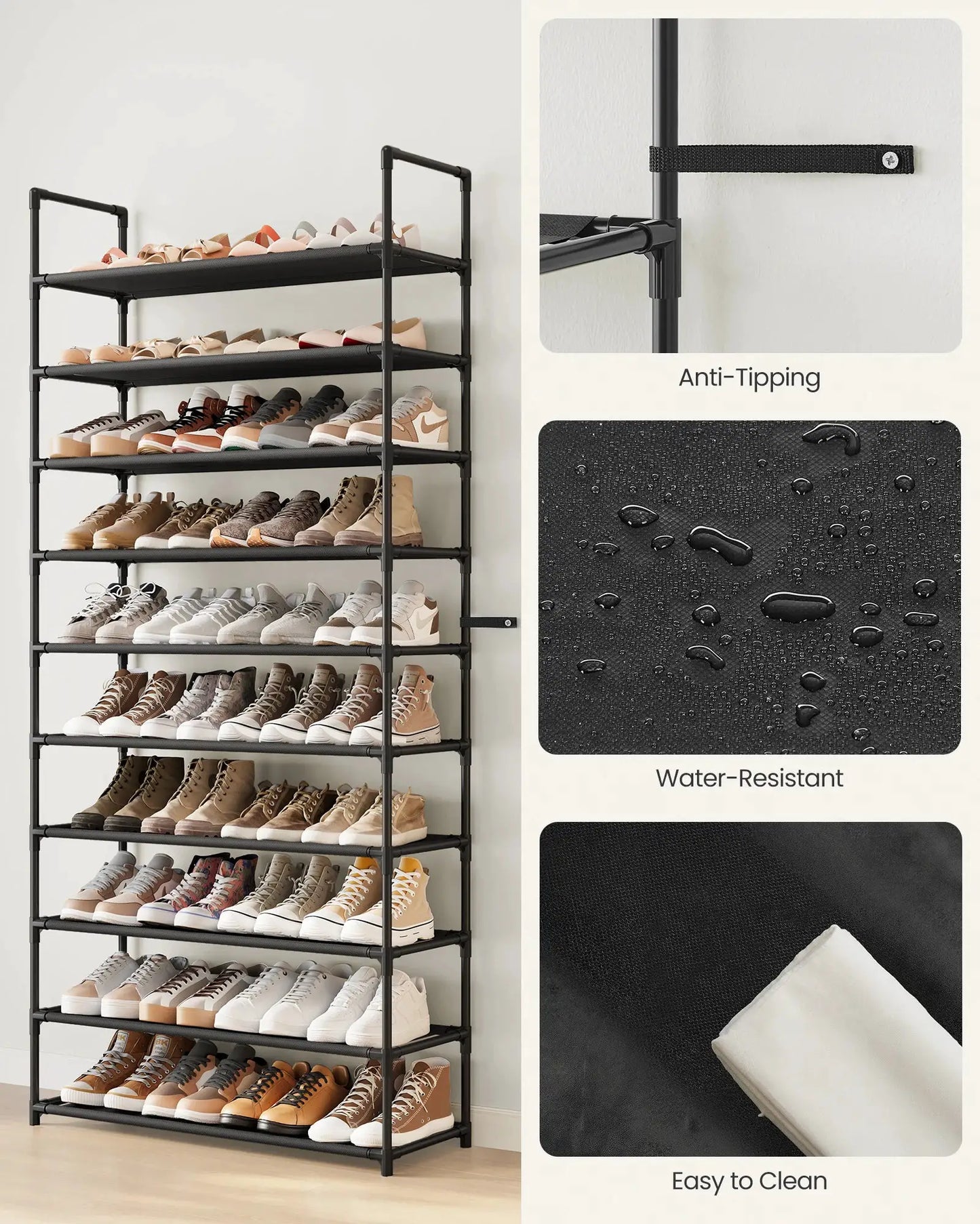 SONGMICS Shoe Rack, 10-Tier Shoe Shelf, Shoe Storage Organizer, 11 x 32.7 x 68 Inches, Metal Frame, Non-Woven Fabric Shelves, fo from PriceLows™