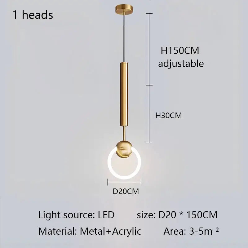LED Pendant Light | Gold Ring Structure | Modern Minimalist Curve