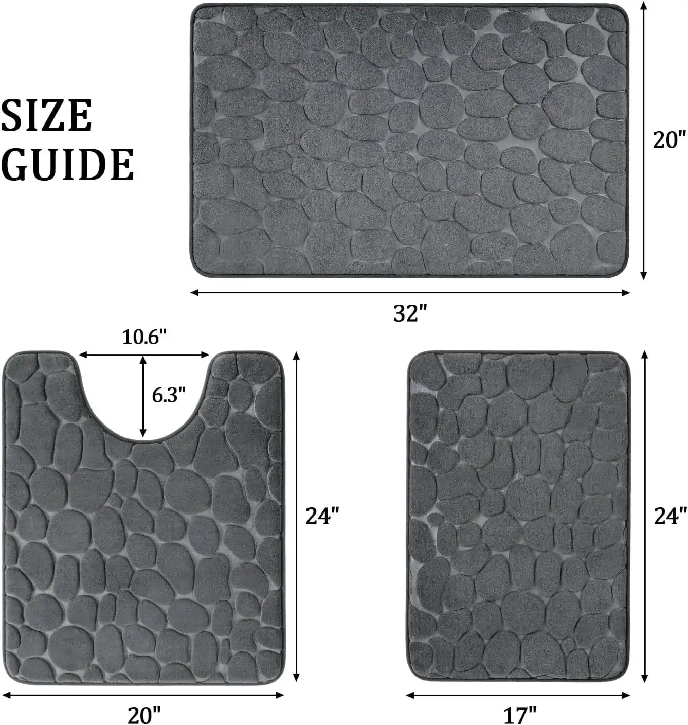 Bathroom Rugs Mat Set 3 Piece Dark Grey, Memory Foam Bath Mats Sets, Non Slip Water Absorbent Washable Bath Rugs for Sin from PriceLows™